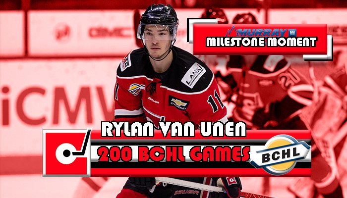 It's an extra special game for Captain <a href="/rylanvanunen11/">Rylan Van Unen</a>  tonight as he laces them up for a Murray GM Milestone - his 200th @GoBCHL regular season game! All with the Cents! 
This young man bleeds red, black and white. 
Thank you for your dedication Ry! #BCHL
📸 <a href="/garrettjames22/">Garrett James</a>