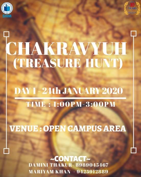 shim_bhopal's tweet photo. The cave you fear holds the treasure you seek!
Get ready to find some treasure in CHAKRAVYUH (Treasure hunt) activity!!
For more updates:
Visit our FB page: SHIM
Insta : @shim_bhopal
Website: https://t.co/VMD2GLeKLB
#jsscarnival2020
#shimbhopal
#shimlife #10yearsofshim https://t.co/WQhVkZZZJ4