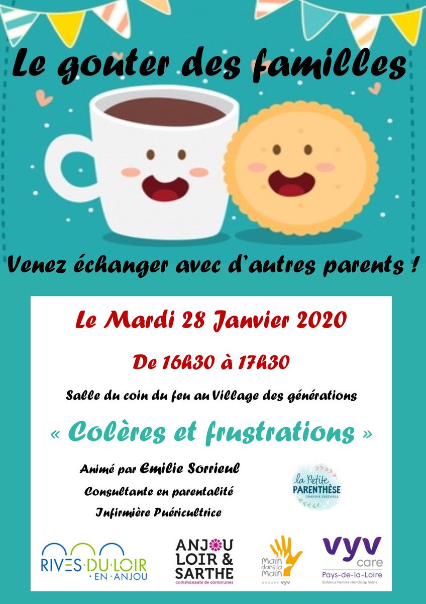 MFAM_PEF's tweet photo. Le multi-accueil Nid du loir de @RivesduLoir organise pour les parents un gouter autour de la thématique des colères et des frustrations. https://t.co/qVYSwQ0qFY