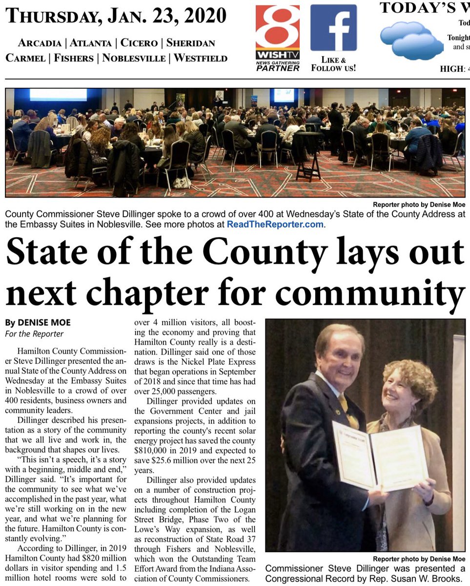 Hamilton County Commissioner Steve Dillinger presented the annual State of the County Address on Wednesday at the Embassy Suites in Noblesville to a crowd of over 400 residents, business owners and community leaders.

Full story and more pictures:
readthereporter.com/state-of-the-c…