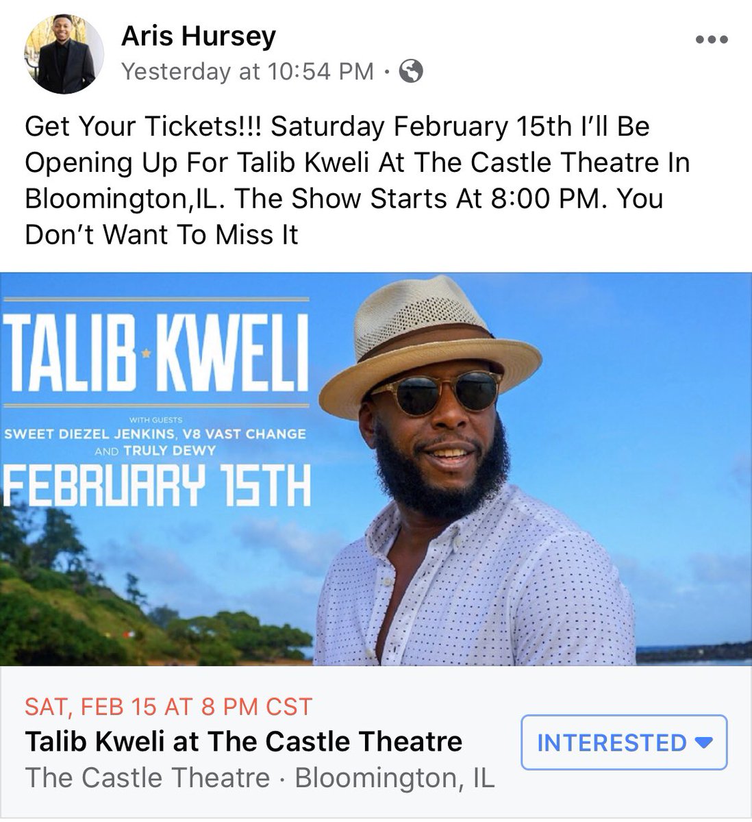 ArisHursey's tweet photo. Go Grab Your Tickets! FEB.15, I’ll Be At The Castle Theatre @ 8PM https://t.co/UDyhWpqom3