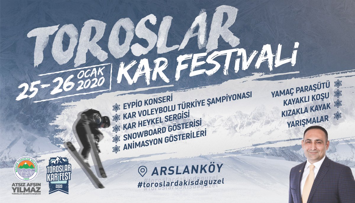 📌Toroslar Kar Festivali ❄️☃️❄️ <a href="/toroslarbelediy/">toroslarbld</a> <a href="/atsizafsin/">Atsız Afşın Yılmaz</a>
🗓️  25 - 26 Ocak Cmtsi Pazar - Arslanköy 
Instagram hesabımız; instagram.com/mersinyasamreh…

#mersin #silifke #tarsus #erdemli #anamur #cuma #tgif #kar #festival #snow #toroslar #çamlıyayla