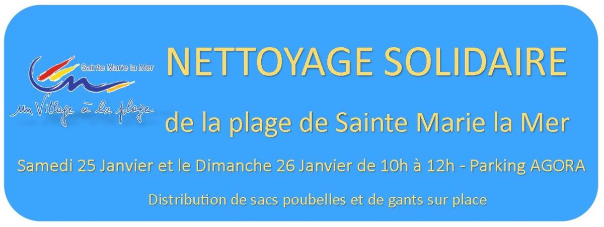 jedje66's tweet photo. Sainte Marie la Mer, impacté par la tempête Gloria cette semaine, fait appel à la solidarité du plus grand nombre.
On se donne rendez-vous Samedi 25 et Dimanche 26 Janvier de 10h à 12h au parking Agora (pica pica) pour collecter un maxmimum de déchets. https://t.co/rEumfclaVs