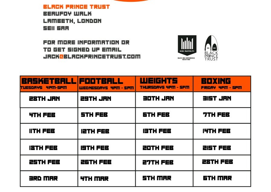 Schedule is out, mark these days in your calendar
#hoodmentality #lambeth #southwark #London #wellbeing #blackmen