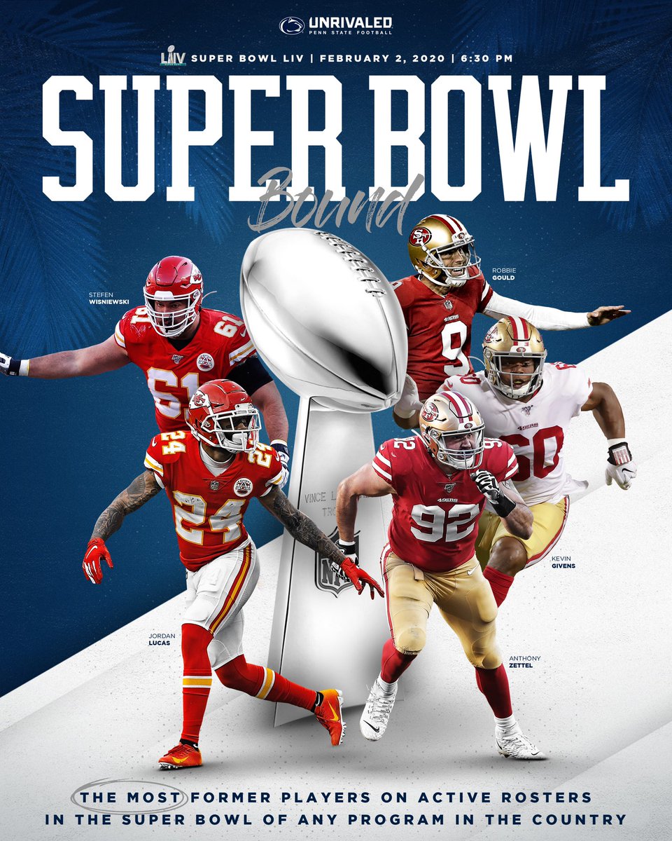 PennStateFball's tweet image. Represent, Fellas! ✊

#PennState has more former players on active rosters for #SBLIV than any other program in the country. 

#WeAre