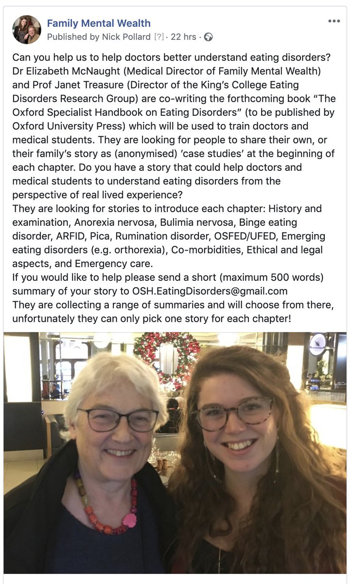 nickpollard's tweet photo. Could your lived-experience help doctors better understand #EatingDisorders? See below, an invitation from my daughter @DrEMcNaught who is co-writing the forthcoming Oxford Specialist Handbook on Eating Disorders. Send up to 500 words to OSH.EatingDisorders@gmail.com https://t.co/vfGXP4oUsc
