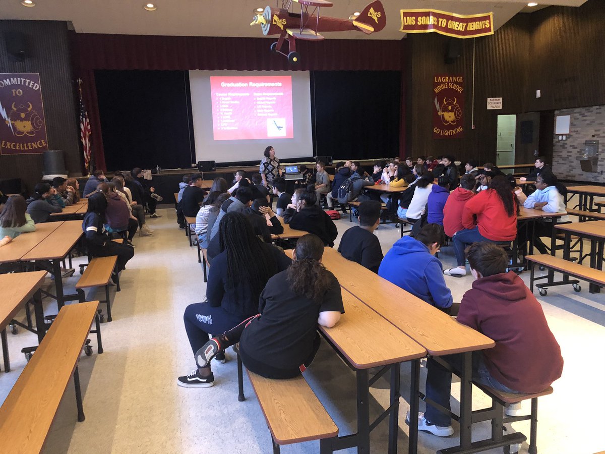 AHSHouseof2024's tweet photo. Ms. Hartman presenting AHS course offerings to 8th graders (team 7) at LMS. https://t.co/TBV9lWtH29