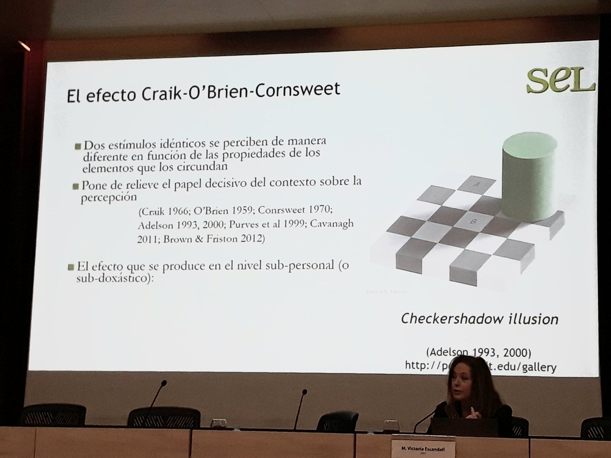 LabfonUB's tweet photo. M. Victoria Escandell Vidal en el #SSEL2020: "Dos estímulos idénticos se perciben de manera diferente en función de las propiedades de los elementos que los circundan".
@infoSELing https://t.co/jsf1Q5cXdh