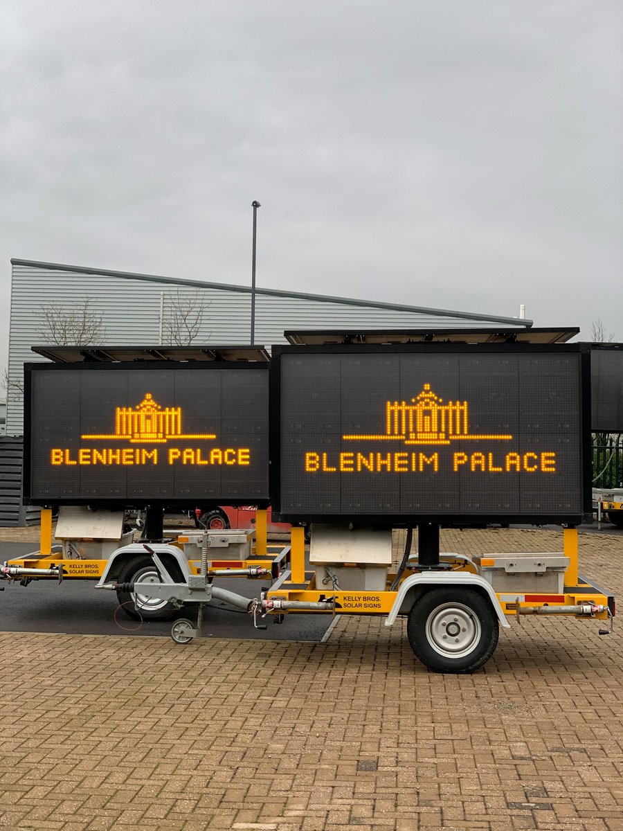 KellyBrosGroup's tweet photo. Last year Blenheim Palace hired our VMS as a trial. The signs proved so successful they decided to buy them. Blenheim have named them Eric and Ernie so we provided name plates for them! #KellyBros #MakingRoadsSafer #VMS #BleneimPalace #EricAndErnie #SolarSign https://t.co/pAfUEsBVkC