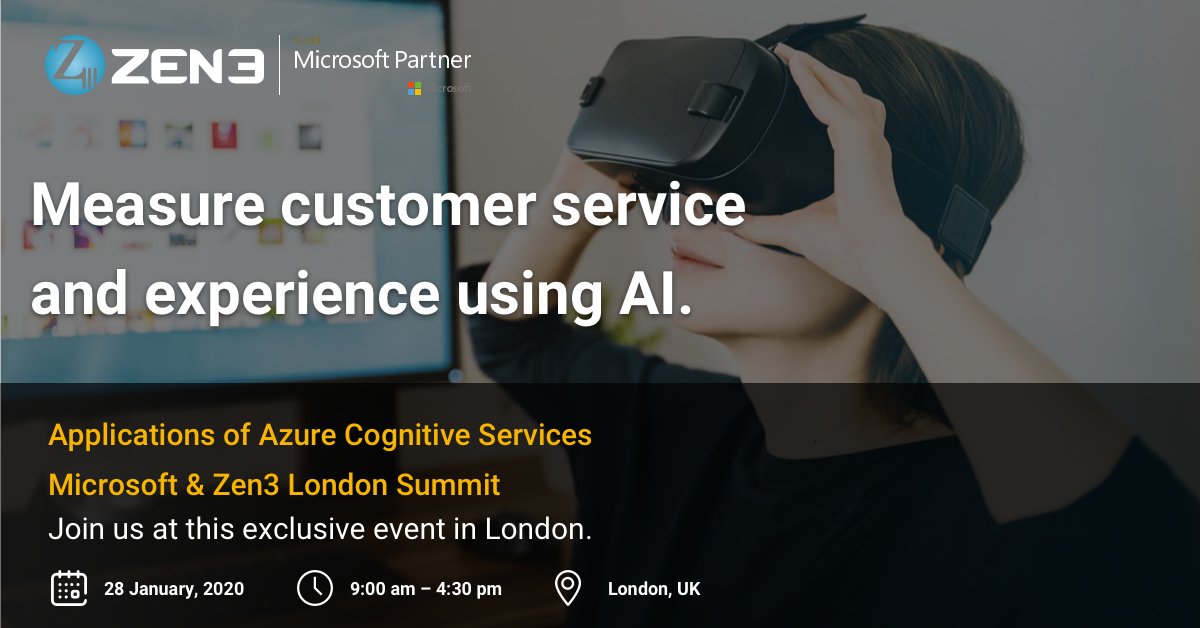 Zen3India's tweet photo. Learn how you can use AI and conversation analytics to measure and enhance customer experience. Hear from our experts at the Microsoft and Zen3 London Summit. 
Register now: https://t.co/adx3XFYFMY
 #azurecognitiveservices  #caas  #microsoft  #zen3 https://t.co/vo0kdm8nh5