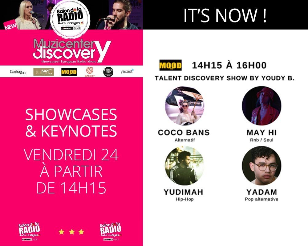 parisradioshow's tweet photo. [SOWCASES]💥🔉 @coco_bans #MayHi @yudimahBK @yadamandres C'est maintenant au Salon de la Radio sur l'espace Muzicenter Discovery ! 🎵🎤
#salonradio https://t.co/XslhQwjlZ0