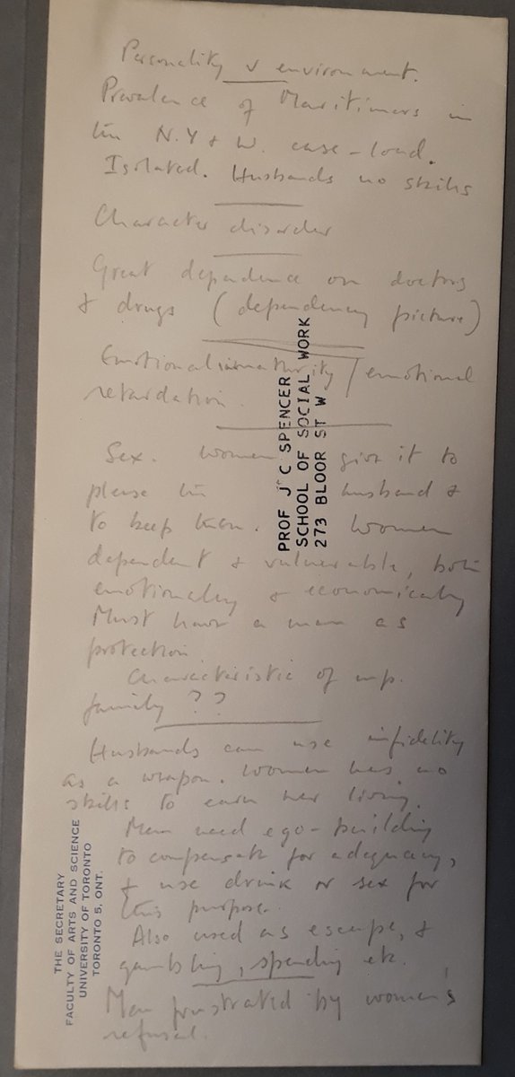 socialwork100's tweet image. I'm not sure how common this is in academia, but Professor John Spencer seems to have run out of paper quite a bit -  notes relating to #juveniledelinquency #marriage #sexualrelations #infidelity #trainingschools #rehabilitation all written on envelopes and paper towels!