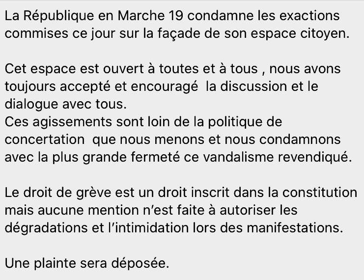 LaREMCorreze19's tweet photo. @LaREMCorreze19 condamne les exactions commises ce jour sur la façade de l’ espace citoyen,loin de la politique de concertation que nous menons.Nous condamnons avec la + grande fermeté ce vandalisme revendiqué. #brive #Correze 
@EPhilippePM  @gouvernementFR @cjerretie @pbordas19 https://t.co/A35tt8kPk1