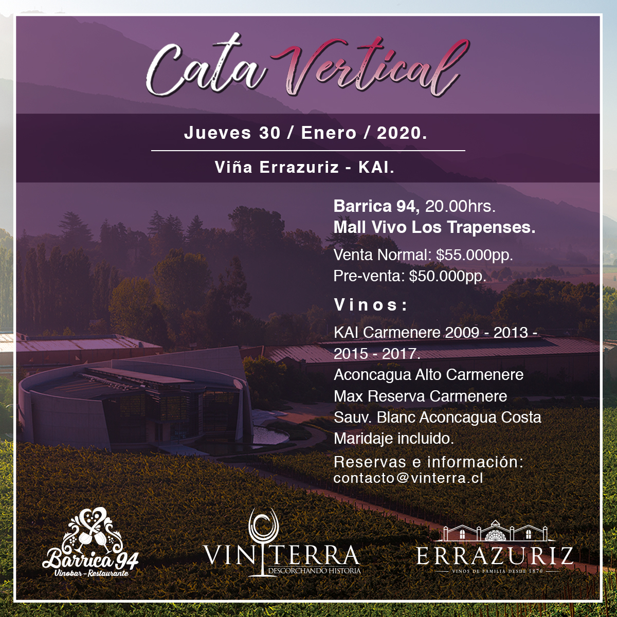 Vertical Errazuriz KAI - ¡Últimos días de pre-venta! Solo hoy y mañana precio pre-venta - Reservas e información: contacto@vinterra.cl mailchi.mp/4796b47d816e/e…