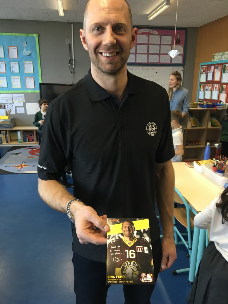 IILancy's tweet photo. The Genève-Servette hockey player Eric Fehr joined our Y2 students to read his book against bullying called "The Bulliest Dozer". The children loved this special moment and we are impressed by his willingness to use his fame for such a good cause. #ericfehr
@officialGSHC https://t.co/Wmen1upQa7