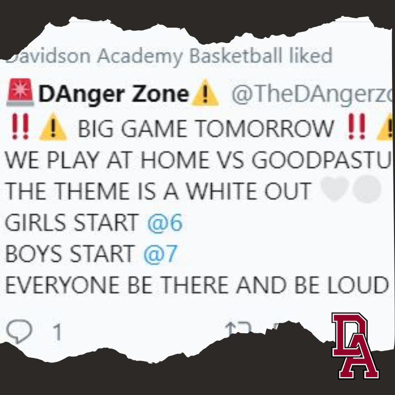 thebearsmark's tweet photo. Big game TONIGHT vs. Goodpasture. The @TheDAngerzone15 has called for a WHITE OUT! Bring your #DASPIRIT and cheer on our girls at 6:00 p.m. and @DABoysBB at 7:00 p.m. ๐โน๏ธโโ๏ธโน๏ธโโ๏ธ https://t.co/ITiKwSkbnZ