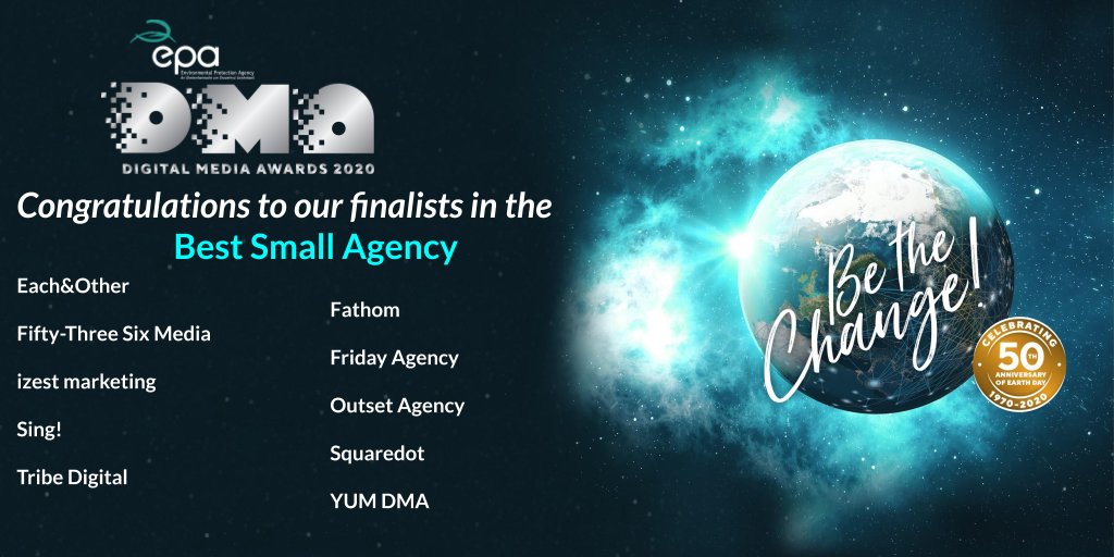 Digital Media Awards (@digitalmedia_ie) on Twitter photo Congratulations to the finalists shortlisted in Best Small Agency! #EPA_DMA2020 #BeTheChange 😃 buff.ly/2RmvtOH
<a href="/TheOthersHQ/">Each&Other</a>
<a href="/Fathom_UX/">FATHOM_</a>
@fiftythreesix
<a href="/FridayAgency/">FridayAgency</a>
<a href="/iZestMarketing/">izest Marketing</a>
<a href="/outsetagency/">Outset</a>
<a href="/Sing_IRL/">Sing!</a>
<a href="/squaredoteu/">Squaredot</a>
<a href="/tribedigitalhq/">Tribe - Brand + Digital Product Agency</a> Congratulations to the finalists shortlisted in Best Small Agency! #EPA_DMA2020 #BeTheChange 😃 buff.ly/2RmvtOH
<a href="/TheOthersHQ/">Each&Other</a>
<a href="/Fathom_UX/">FATHOM_</a>
@fiftythreesix
<a href="/FridayAgency/">FridayAgency</a>
<a href="/iZestMarketing/">izest Marketing</a>
<a href="/outsetagency/">Outset</a>
<a href="/Sing_IRL/">Sing!</a>
<a href="/squaredoteu/">Squaredot</a>
<a href="/tribedigitalhq/">Tribe - Brand + Digital Product Agency</a>