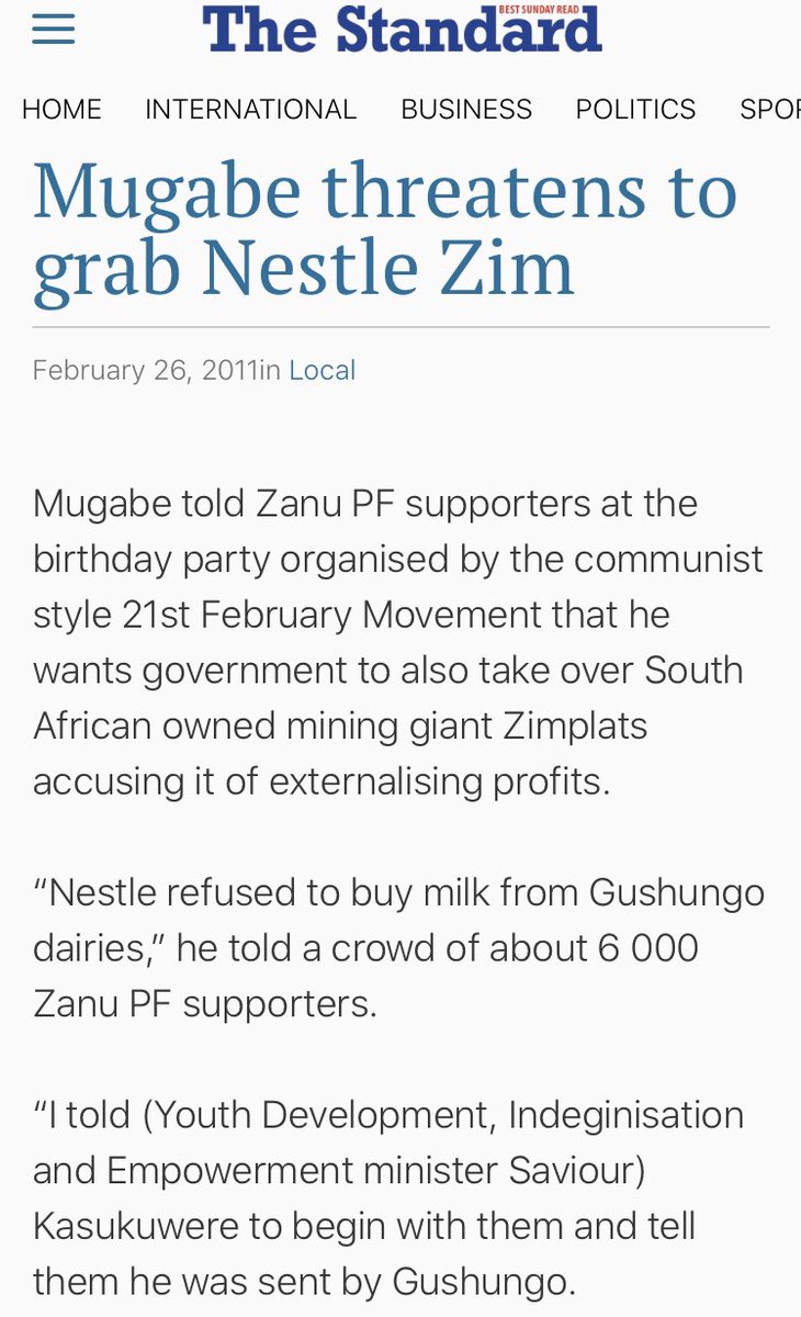 RangaMberi's tweet image. Zvipiko. The time you and Bla Joe Made invaded the Nestlé factory like the A Team and ordered them to take Dr Amai’s milk, forcing the company to shut down and delay expansion, makanga musati mambohwa zvama property rights?
Kwahi “What&apos;s so special about Nestle?”
Svodai.