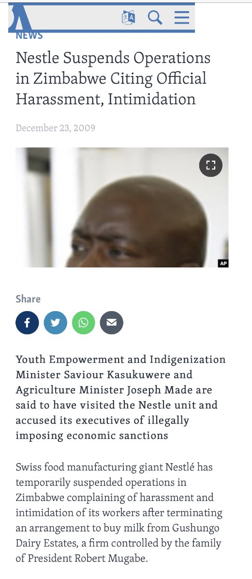 RangaMberi's tweet image. Zvipiko. The time you and Bla Joe Made invaded the Nestlé factory like the A Team and ordered them to take Dr Amai’s milk, forcing the company to shut down and delay expansion, makanga musati mambohwa zvama property rights?
Kwahi “What&apos;s so special about Nestle?”
Svodai.