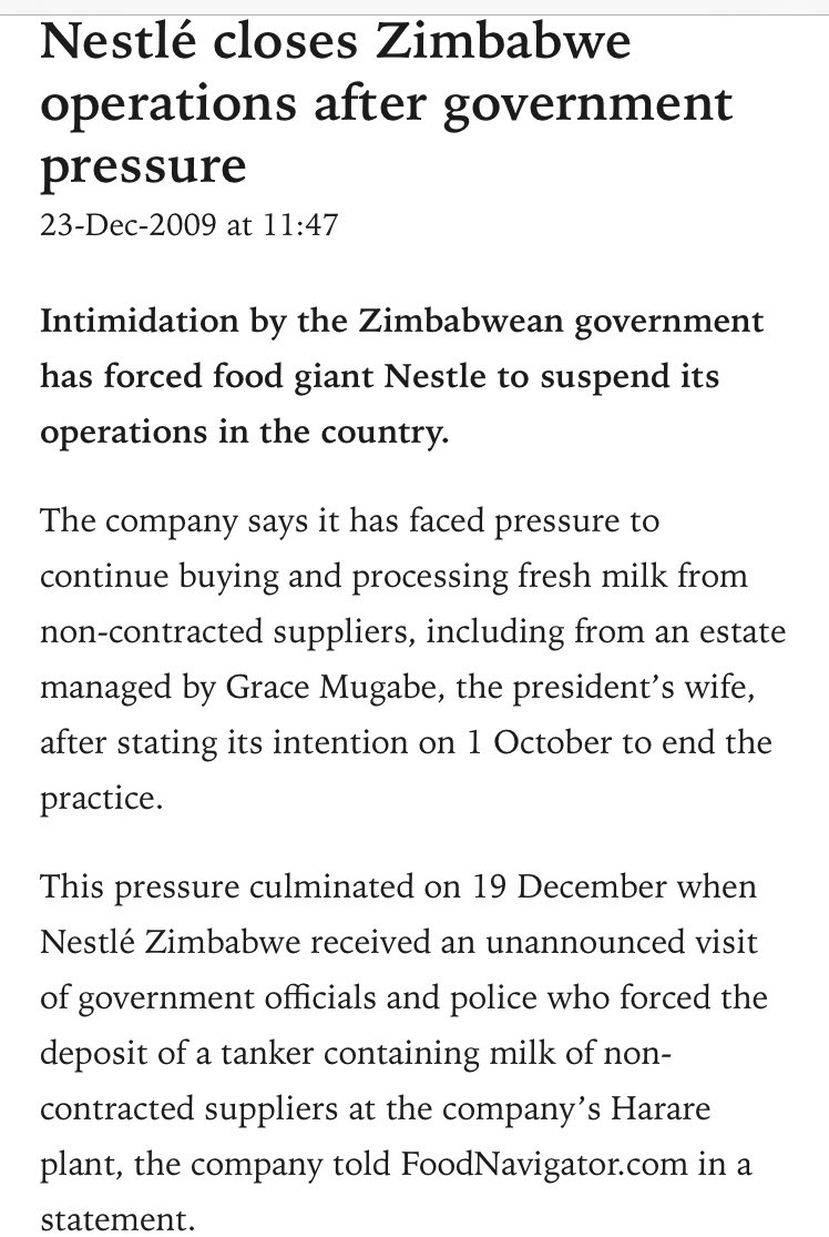 RangaMberi's tweet image. Zvipiko. The time you and Bla Joe Made invaded the Nestlé factory like the A Team and ordered them to take Dr Amai’s milk, forcing the company to shut down and delay expansion, makanga musati mambohwa zvama property rights?
Kwahi “What&apos;s so special about Nestle?”
Svodai.