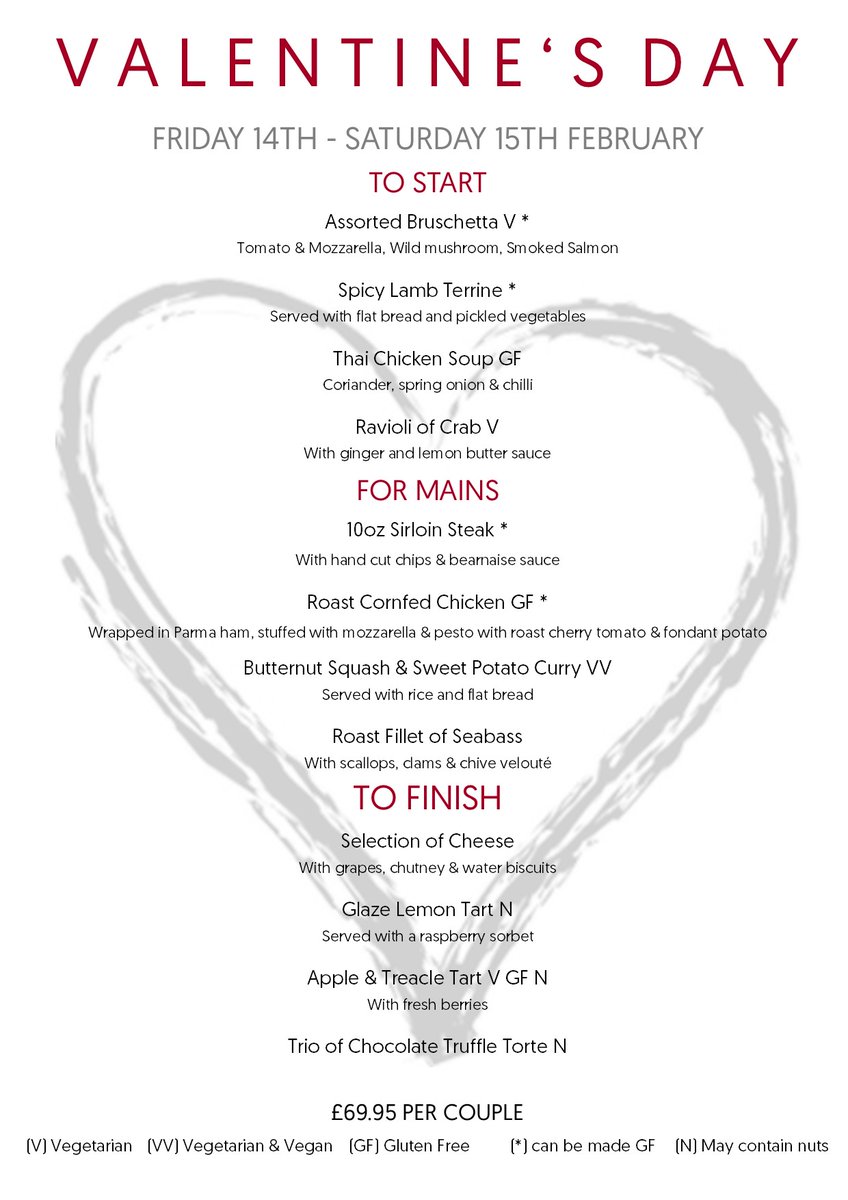 MourHotelNotts's tweet photo. Treat your loved one this Valentine's to a 3 course meal for just £69.95 per couple! #valentines #loveisintheair #treather #treathim #boutiquehotel #valentines2020 #nightaway https://t.co/ERSrQPxnZh