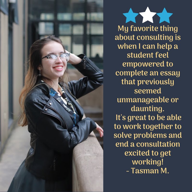 GVWritingCenter's tweet photo. Our first Feature Friday of 2020 is consultant Tasman M! 📚 Tasman is a Writing student with a Chinese Language minor who enjoys the science fiction and fantasy genres! Have a great weekend, everyone!  #gvwritingcenter #featurefriday https://t.co/szDP5bcPsO