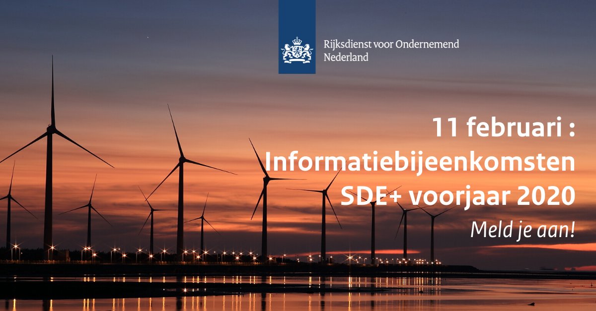 ‼️ Hernieuwbare energie produceren? Maak gebruik van de regeling Stimulering Duurzame Energie productie (SDE+). De voorjaarsronde 2020 opent 17 maart. Kom naar 1 van de informatiebijeenkomsten op 11 februari  ➡️ 
bit.ly/35O8C2G #duurzaam @MinisterieEZK