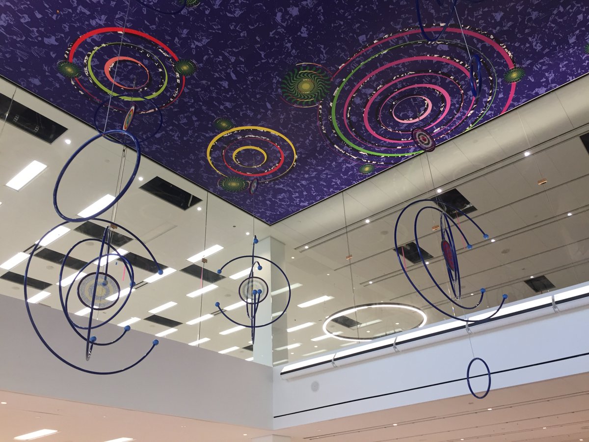 dcpl's tweet photo. Art brings #MLKFuture to life! Artist Xenobia Bailey & the Cross Museum Services team have installed the original art in the Library's Grand Reading Room. Bailey's hanging sculpture is inspired by the contemporary African American homemaker, protest art & movement of the cosmos. https://t.co/xjGUROLwvK
