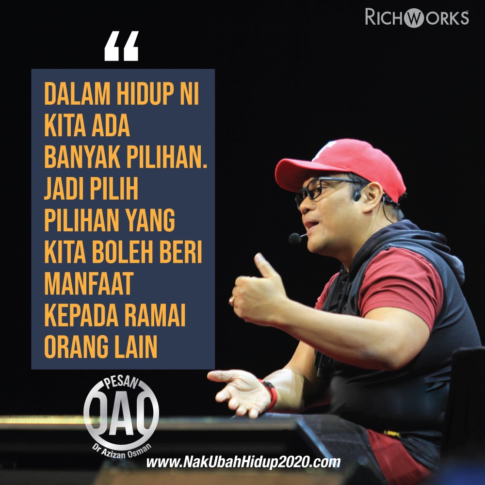 AzizanOfficial's tweet photo. Kuasai diri you untuk buat pilihan yang terbaik dalam hidup. Boleh ke boleh?
#AzizanOsman
#PesanDAO
#ResultMatters
#TeamRichWorks
#NakUbahHidup2020
#BolehKeNakUbahHidup
#ForThingsToChangeIMustChangeFirst https://t.co/15516XkGfL