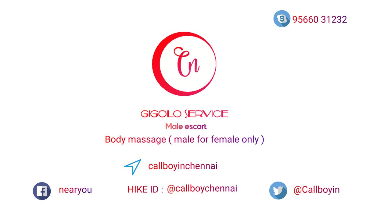 CallboyIn's tweet photo. Hi GIRLS &amp; LADIES we started BODY MASSAGE service also. on DOOR STEP for MALE massagers do for FEMALE only. for HAPPY ENDING. service available only in CHENNAI

GIRLS &amp; LADIES customers only CALL ME...: BOYS DON'T CALL ME https://t.co/rtiYm2MPGY https://t.co/Xan5r4FqX6