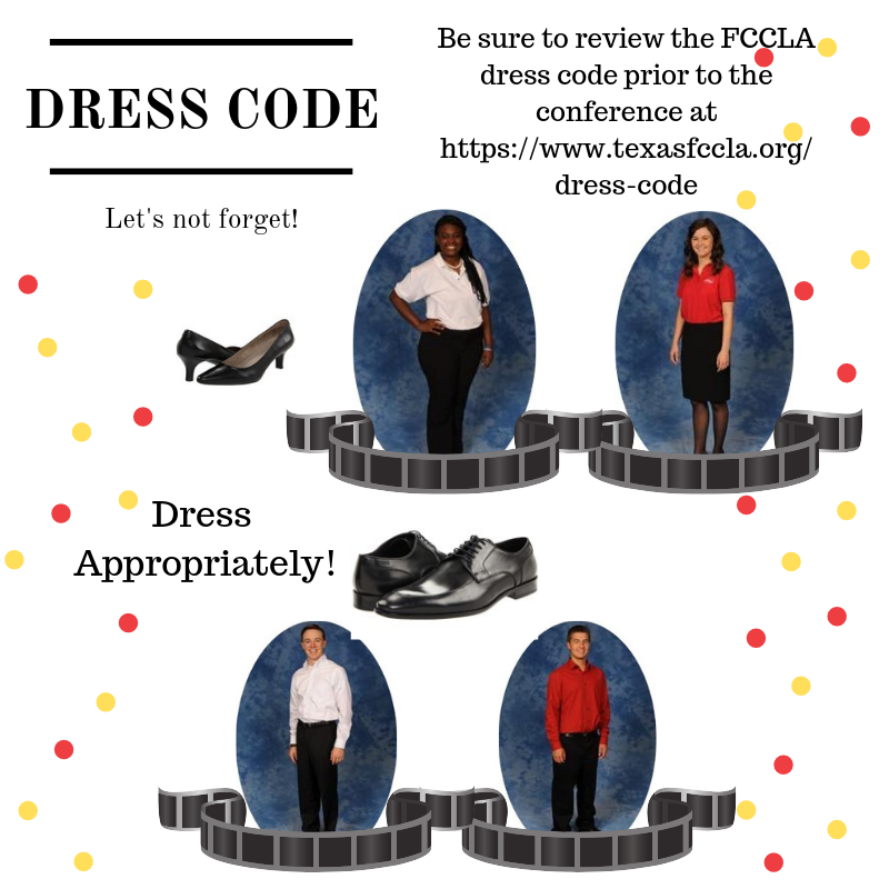TexasFCCLA's tweet photo. Members, don't forget that the Texas FCCLA Dress Code is required for all conferences. Find the dress code here: https://t.co/ynhwMGim42 https://t.co/7OAqg07LxM