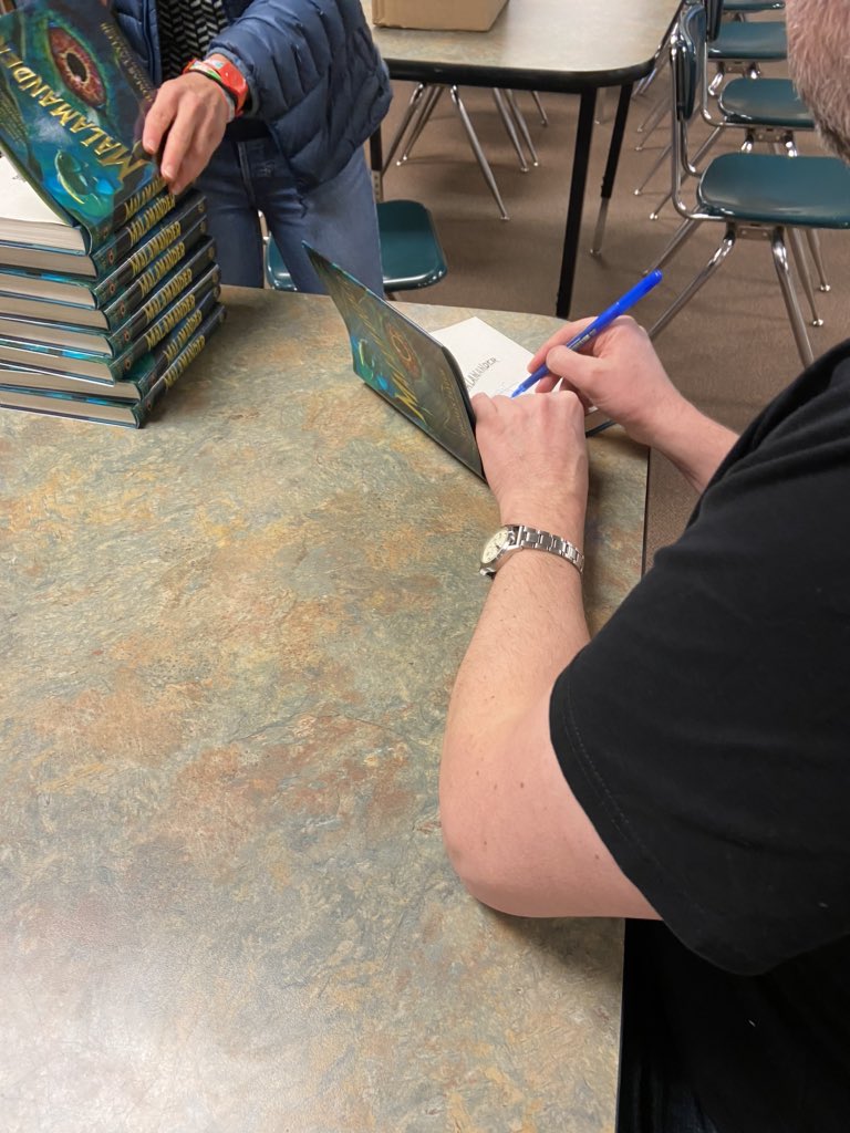NMMSLibrarian's tweet photo. Today is the day! Our @AOBFound & @Loyaltybooks author visit with @ThomasHTaylor starts in 5 minutes!! @walkerbooksus #slmp19 https://t.co/pYB2uMKvLT