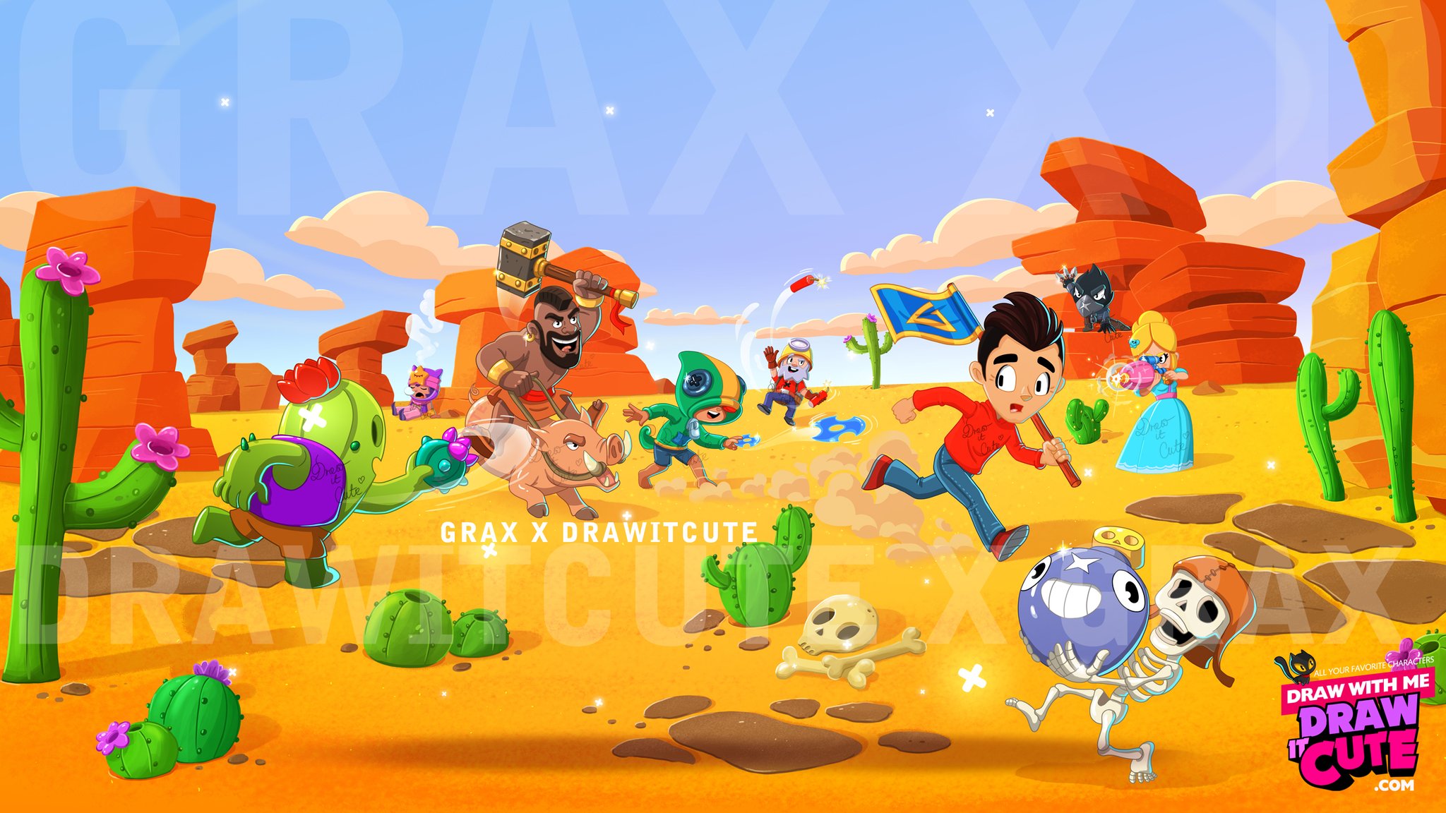 Draw It Cute On Twitter I Am So Happy And Proud That Grax Asked Me To Create A Youtube Banner For His Channel Https T Co Ehufrdi7ta Sorry For All The Watermarks But My - brawl stars banner 2048x1152