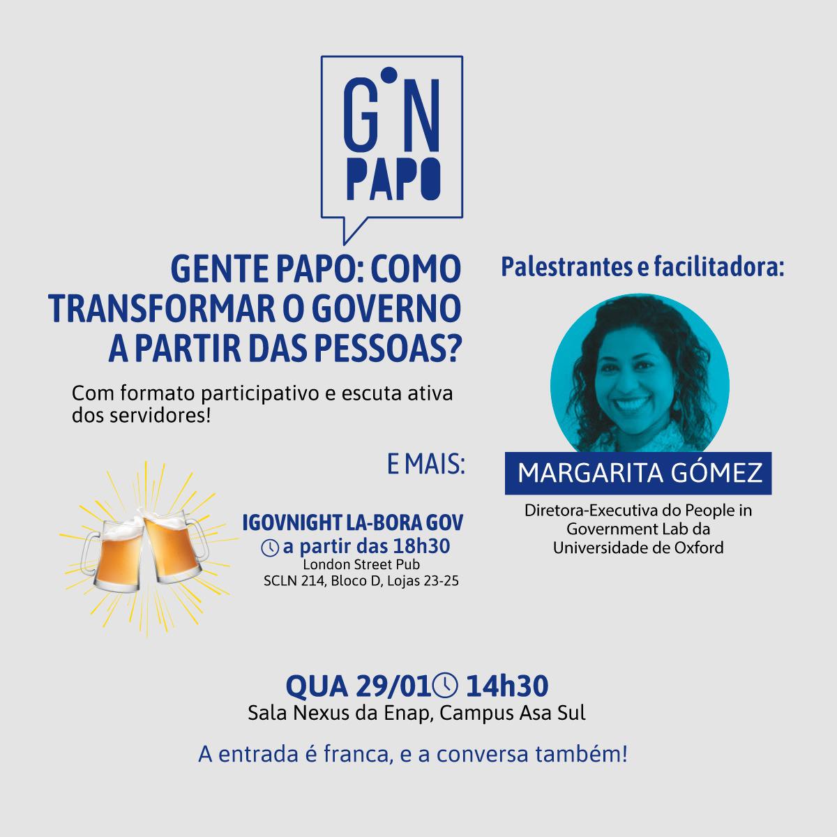 gnovalab's tweet photo. VEM AÍ O PRIMEIRO GNPAPO DO ANO!
Gente Papo: como transformar o governo a partir das pessoas? Com a participação de Margarita Gómez, do People in Government Lab, da Universidade de Oxford.
29/jan • A partir das 14h30 • na Enap
Garanta já o seu lugar 👉 https://t.co/14dDZ0bf3X https://t.co/MbUYiqVqDJ