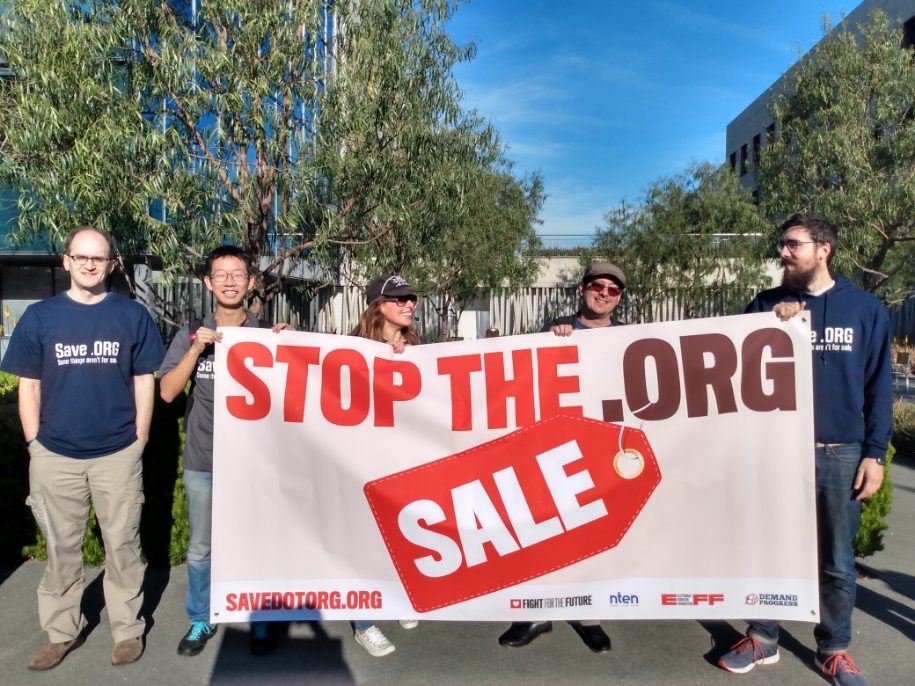 doctorow's tweet image. Happening now! #icann #isoc #savedotorg