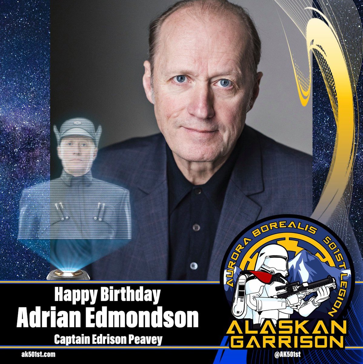 The Alaskan Garrison would like to wish Adrian Edmondson a very happy birthday! #AdrianEdmondson #StarWars #Birthday