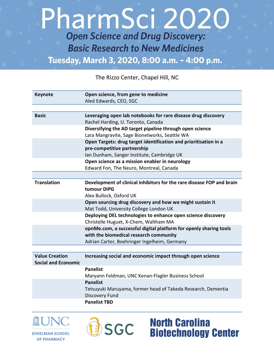 Learn about value creation through #openscience at the PharmSci 2020 symposium on Open Science and Drug Discovery. Register at pharmacy.unc.edu/pharmsci2020/