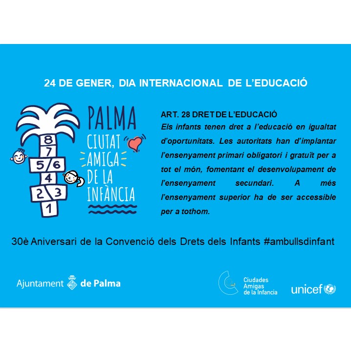 PalmaCiutatAmig's tweet photo. Avui, i cada dia,  l'educació és l'eina més poderosa per canviar el món. #DiaInternacionalEducacio https://t.co/67FVXcY1aB