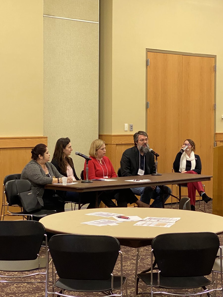 StrategyDoc1's tweet photo. Innovation panel led by Dr. ⁦@AlysaLambert⁩. Panelists include Drs. ⁦ Aaron Setterdahl⁩, Jacqueline Singleton, Barbara Kutis, &amp; Suparna Mukhopadhyay discuss success and difficulty innovating in the classroom! https://t.co/d0dlSyZEEq