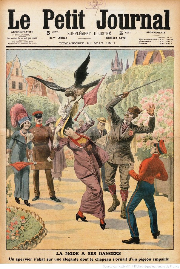 a_london_pigeon's tweet photo. A society lady’s hat featuring a stuffed pigeon attracts the attention of a living hawk. Get the expression of the lady behind!
https://t.co/ji1YSO2ou5 #goodshortread
The RSPB began as the Plumage League in 1889, campaigning against use of bird skins & feathers in millinery. https://t.co/epYhVVuXik