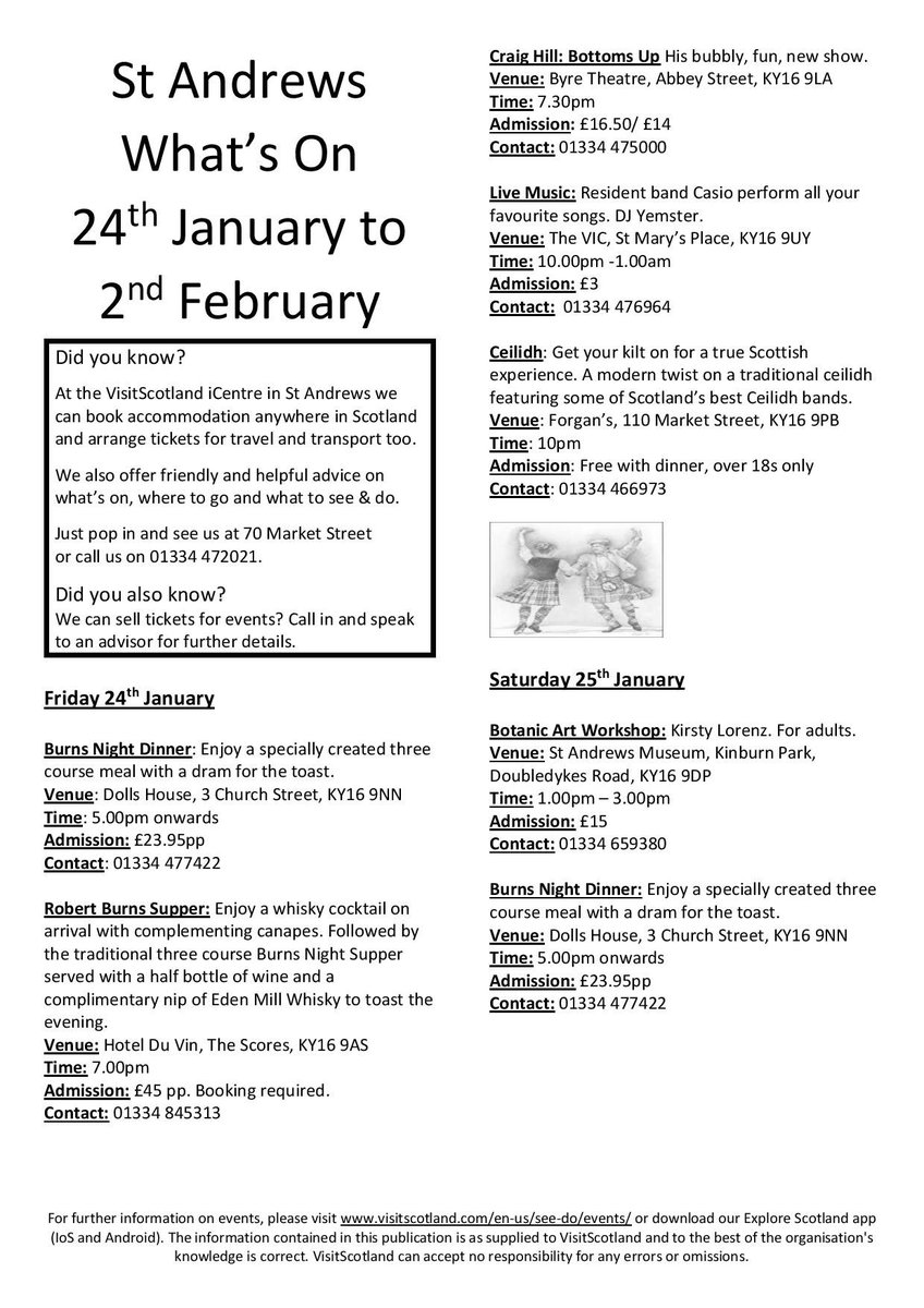 AccessibleScot's tweet photo. TO DO &amp; SEE IN ST ANDREWS THIS WEEK: 

There's always lots to keep you busy when you're visiting us here in St Andrews!

Information supplied by VisitScotland's Visitor Services #LoveStAndrews #StAndrewsWinter #LoveFife https://t.co/IKnHc8ullY