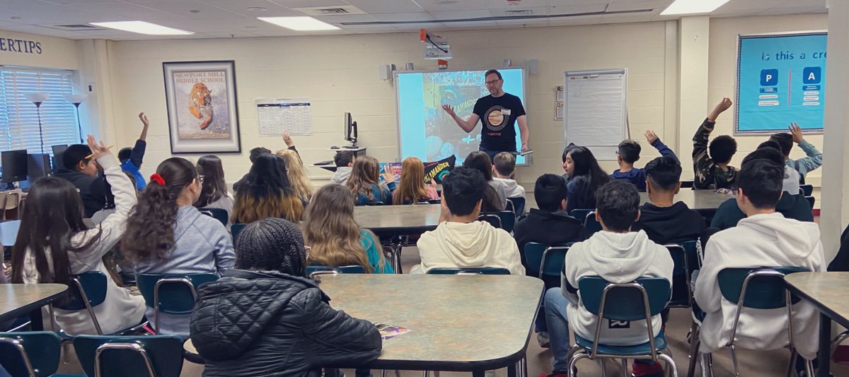 NMMSLibrarian's tweet photo. Making connections and building literacy! @ThomasHTaylor @AOBFound @Loyaltybooks @walkerbooksus @nmmsptsa @NMMSPRINCIPAL @NMMS_Chorus @NMMSCounselors #slmp19 https://t.co/8DPArdfKXw
