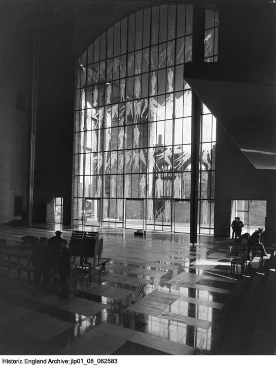 A view from inside Coventry Cathedral towards the West Screen