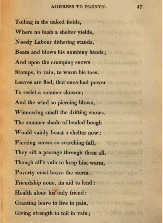 JohnClareSoc's tweet photo. Today's #PoemsDescriptive2020 is the opening of 'Address to Plenty, in Winter', where Clare speaks powerfully on behalf of the rural labouring poor. John Taylor mentions this poem in the intro to Poems Descriptive, stating that Clare "saw Poverty in all its most affecting shapes" https://t.co/UhVIqDhs1s