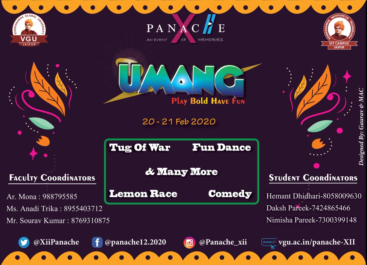 XiiPanache's tweet photo. Panache XII brings you "Umang", the celebration full of Colours, fun events and games that can't be missed..✨ 
Let's celebrate Panache XII and have fun like never before with Umang..💕 https://t.co/almpBQpoRv