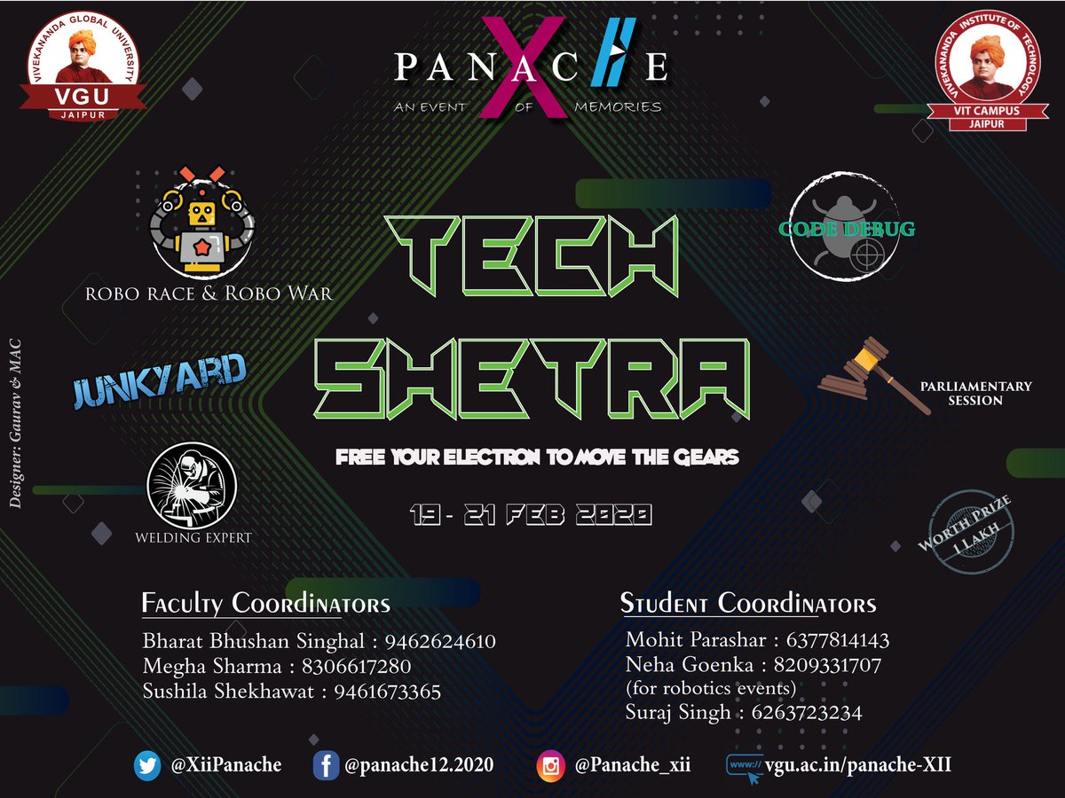 XiiPanache's tweet photo. Panache XII invites you to be a Part of the Technical Extravaganza "Techshetra 2020.."
Come, be a part of the Technical Bash and showcase your technical skills in various areas..✨ https://t.co/vRMuWd6VUM