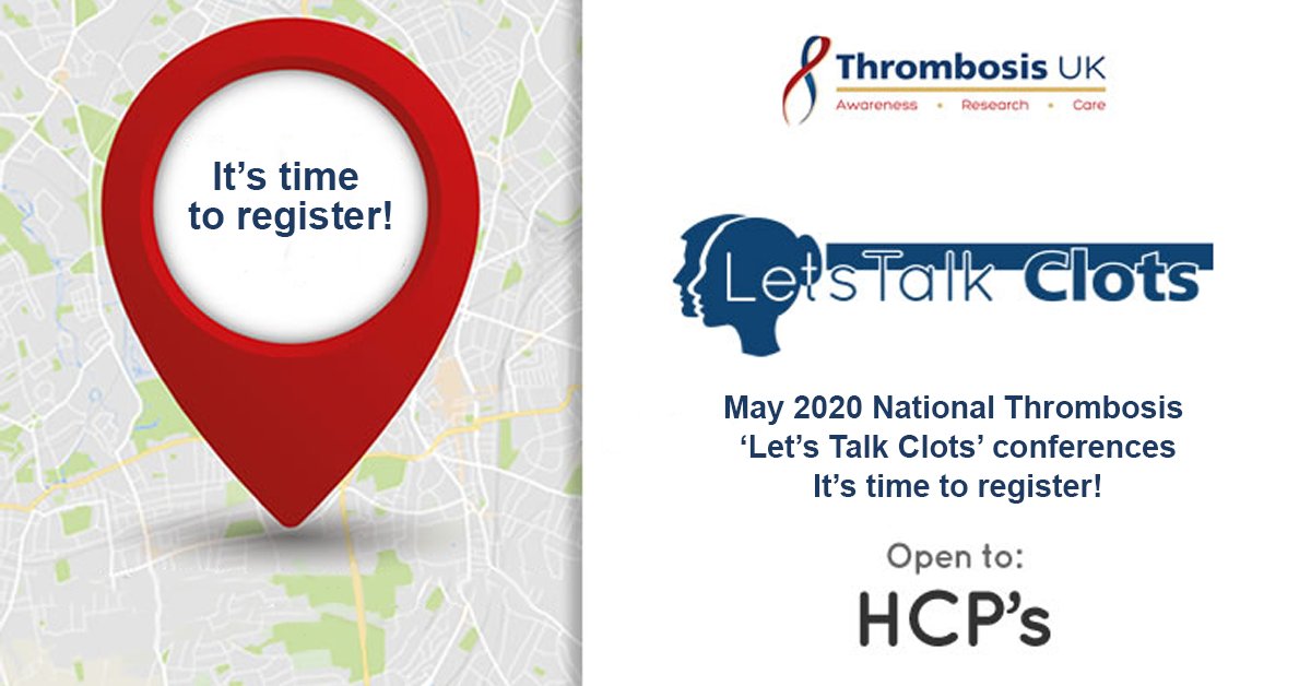 LumiraDx's tweet photo. It’s time to register! For the May 2020 National #Thrombosis ‘Let’s Talk Clots #conferences. Open to all #healthcare and allied professionals, They invite you to reserve your place, find it here: https://t.co/H4k2HFv9t9 @JoJerrome #VTE #clots #PE #DVT #KnowVTE https://t.co/xlyMPSBFDf