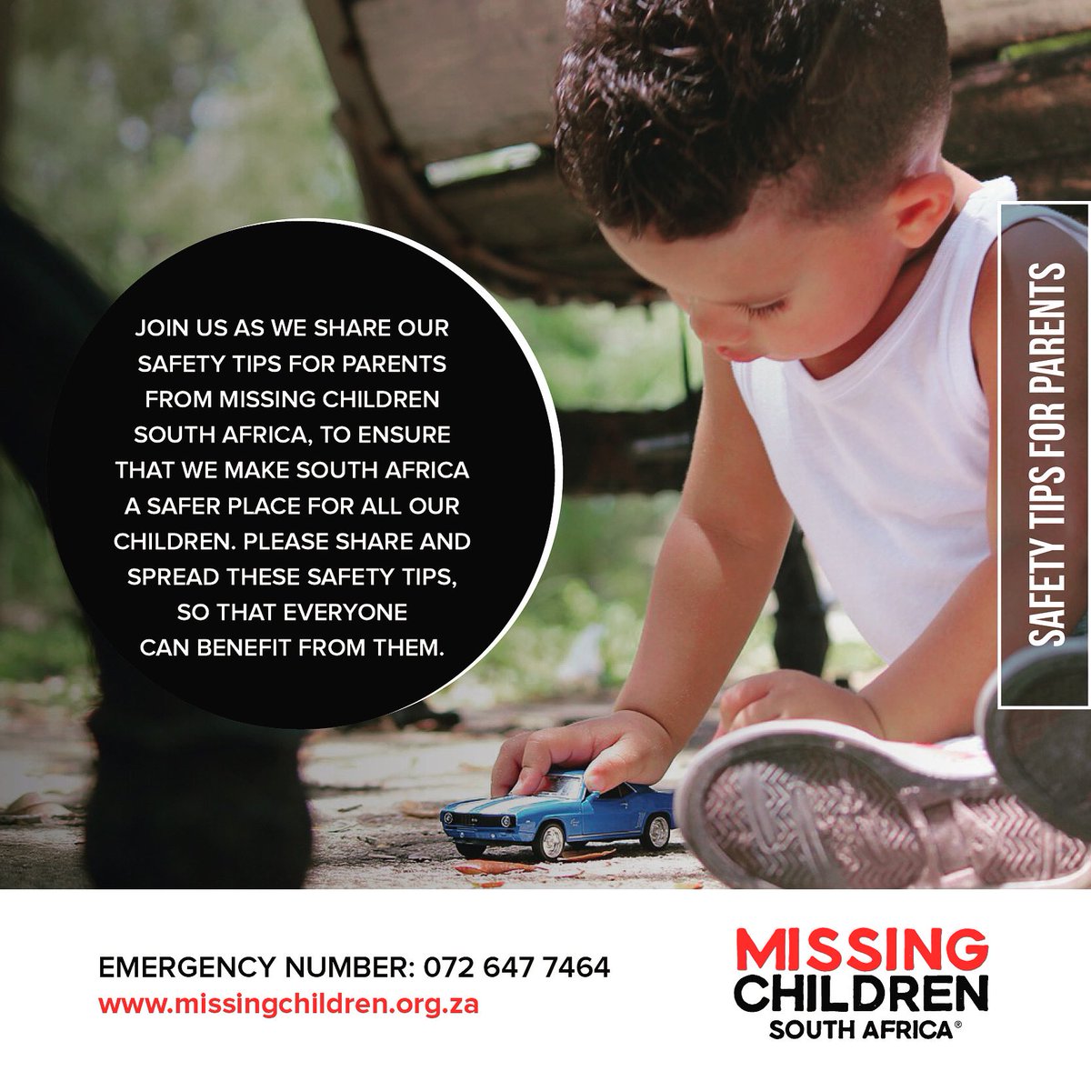 072MISSING's tweet image. Join us as we share our #SafetyTipsForParents from #MissingChildrenSouthAfrica.

Keep a look-out on our social media platforms to read and teach your children these very important life-saving #MCSASafetyTips.

Together we can make South Africa a safer place for all our children.