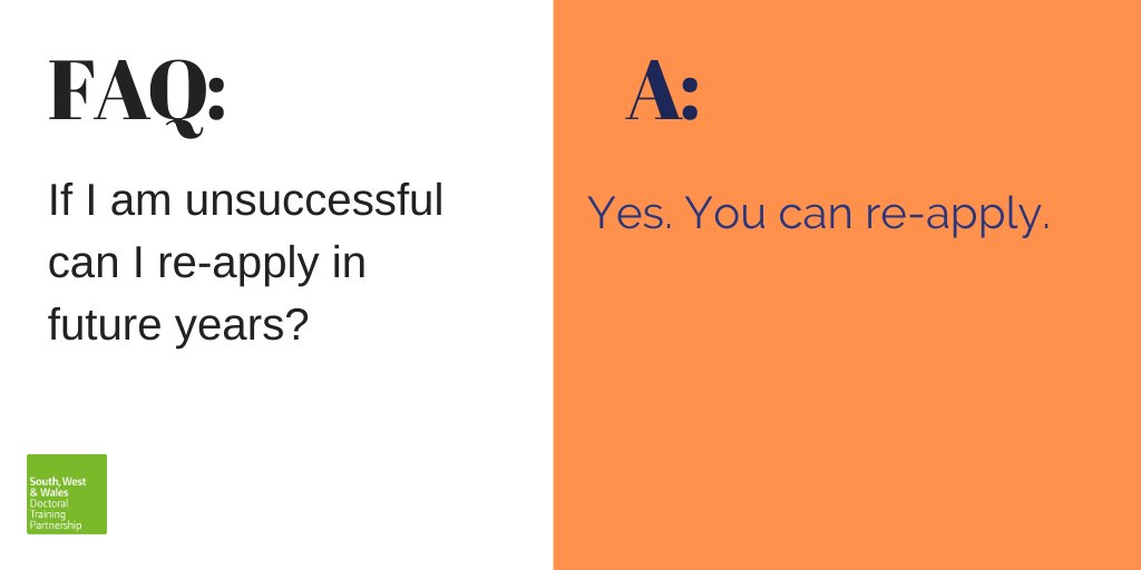 We can't wait to see all the completed applications come in (deadline is Monday 27th January). It's exciting to see all the talent and passion out there. 

Just in case...remember you can re-apply for entry in 2021 if you are not successful in 2020. 

#PhD #FundedPhd #FindAPhD
