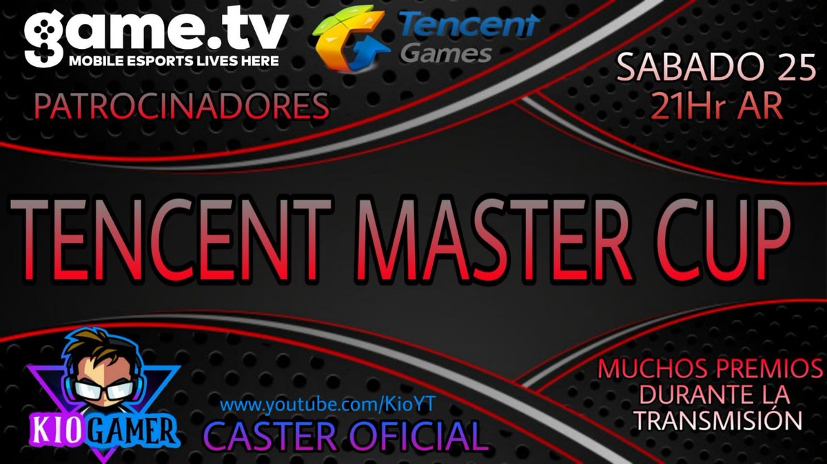 Tencent Master Cup.
Torneo Oficial patrocinado por <a href="/TencentGames/">Tencent Games</a> 
📅 Sabado 25/01 desde las 21 🇦🇷
📺 youtube.com/KioYT
seamos parte del cambios y hagamos que estos torneos continuen creciendo y las empresas sigan apoyando a la comunidad.